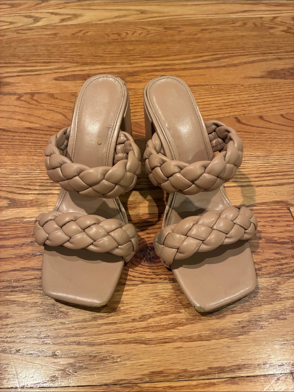 Braided Strap Tan Slide Heels - Women's Fashion Sandals size 7